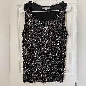 LOFT sleeveless black top with sequins. Size L. Used.